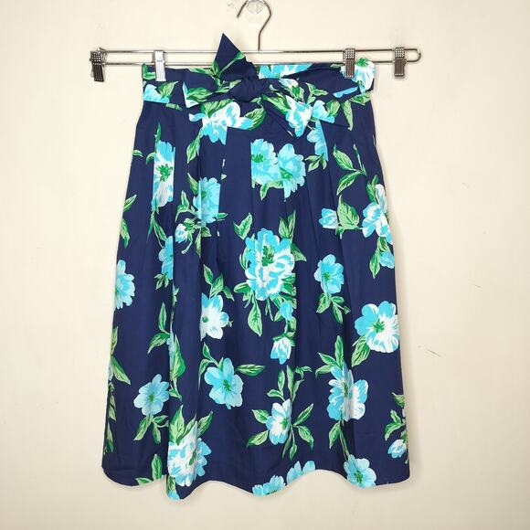 Talbots Floral Pleated Midi Skirt Tie Waist Cotton - Picture 1 of 7